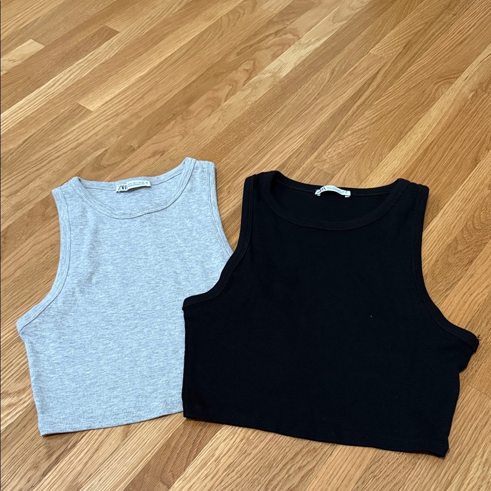Gray and Black Crop Tank Tops